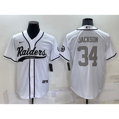 Men's Las Vegas Raiders #34 Bo Jackson White Grey Cool Base Stitched Baseball Jersey 
