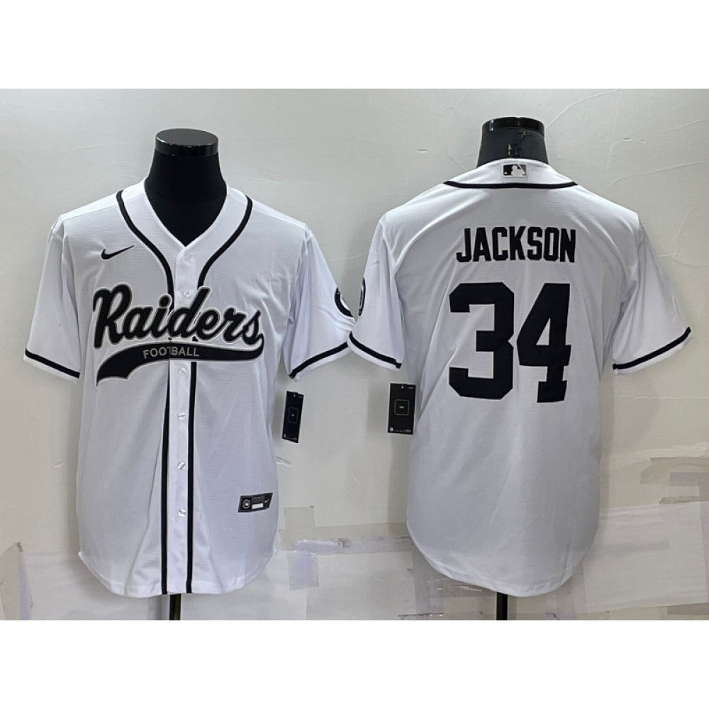 Men's Las Vegas Raiders #34 Bo Jackson White Cool Base Stitched Baseball Jersey 