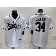 Men's Las Vegas Raiders #34 Bo Jackson White Cool Base Stitched Baseball Jersey 