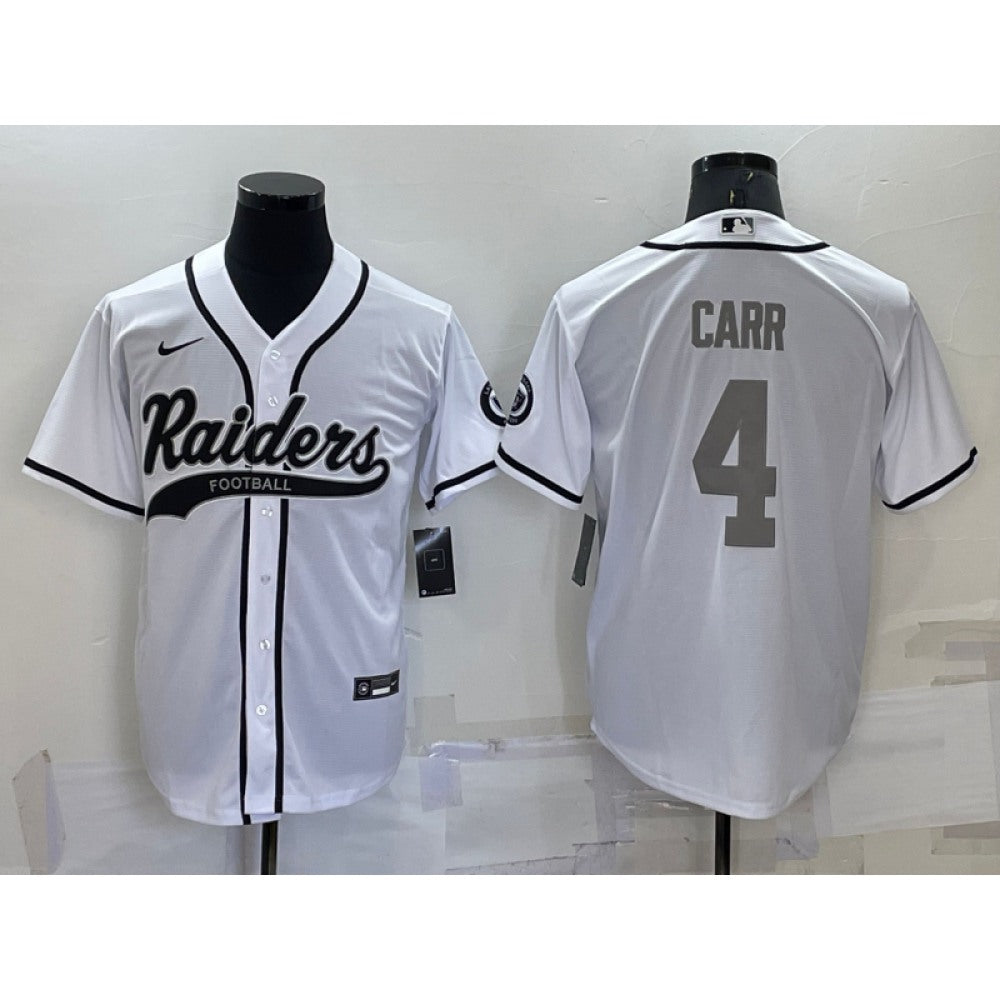 Men's Las Vegas Raiders #4 Derek Carr White Grey Cool Base Stitched Baseball Jersey 