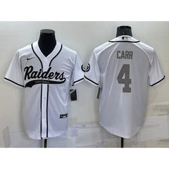 Men's Las Vegas Raiders #4 Derek Carr White Grey Cool Base Stitched Baseball Jersey 