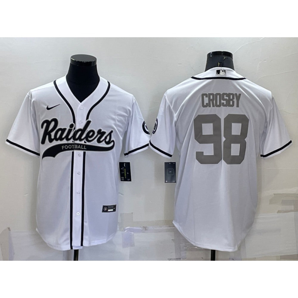 Men's Las Vegas Raiders #98 Maxx Crosby White Grey Cool Base Stitched Baseball Jersey 