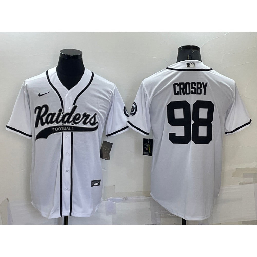 Men's Las Vegas Raiders #98 Maxx Crosby White Cool Base Stitched Baseball Jersey 
