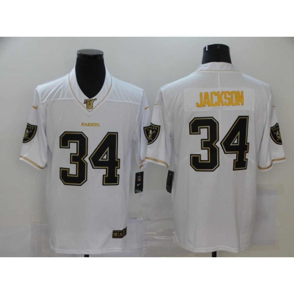 Men's Las Vegas Raiders #34 Bo Jackson White Golden 100th Season Vapor Stitched Jersey 