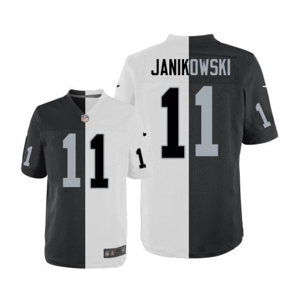 Raiders #11 Sebastian Janikowski White/Black Men's Stitched NFL Elite Split Jersey 