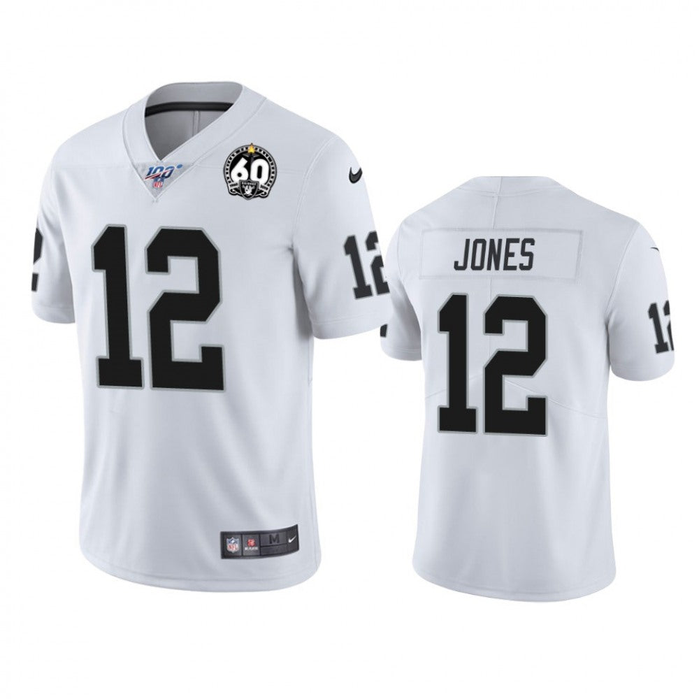 Men's Oakland Raiders #12 Zay Jones White 100th Season with 60 Patch Vapor Limited Stitched NFL Jersey 