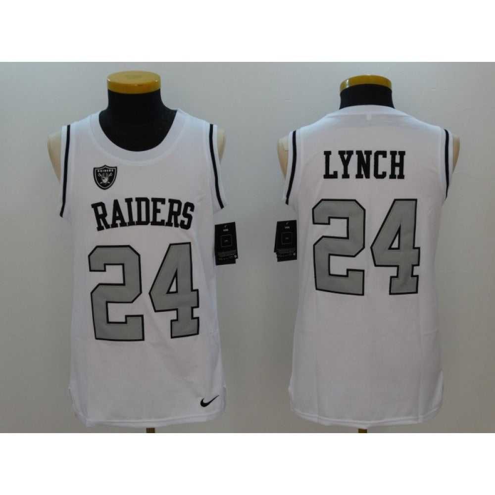 Men's Oakland Raiders #24 Marshawn Lynch White Stitched NFL Limited Tank Top Jersey 