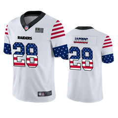 Men's Oakland Raiders #28 Josh Jacobs White 2019 USA Flag Fashion Limited Stitched NFL Jersey 