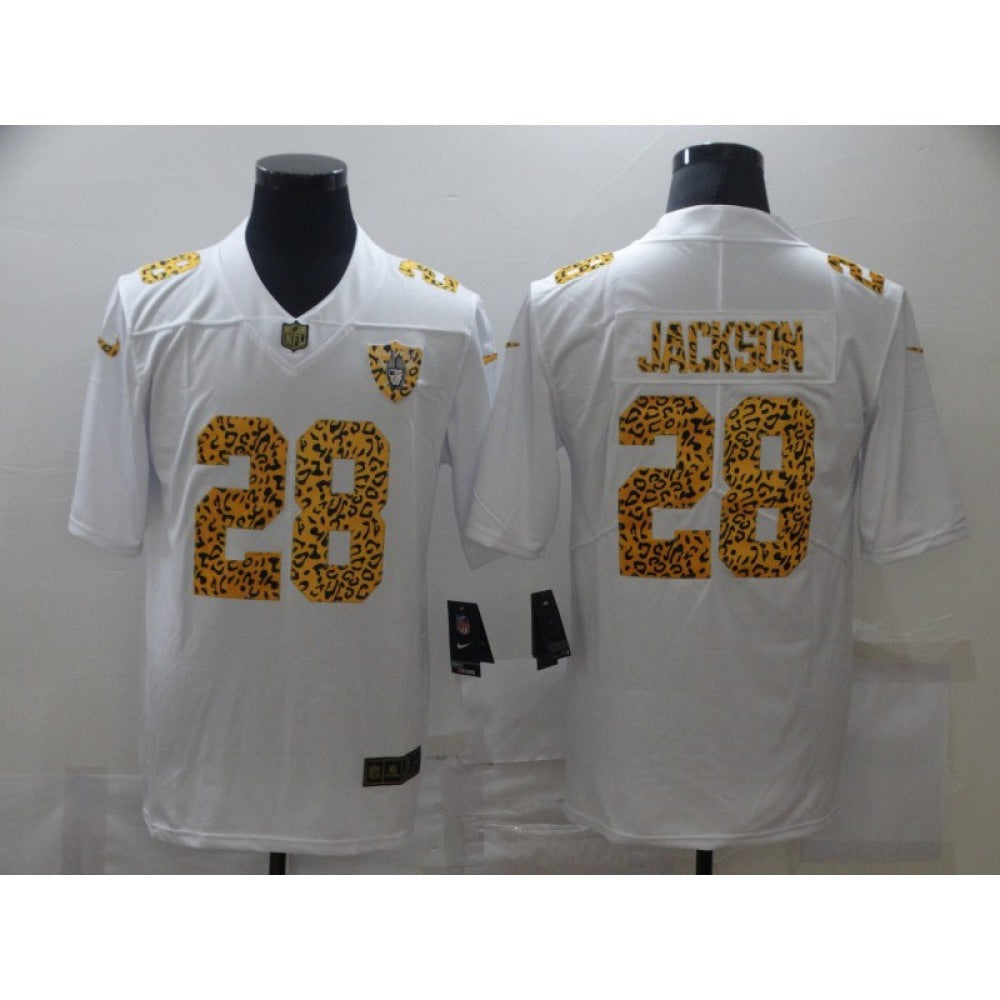 Men's Las Vegas Raiders #28 Josh Jacobs 2020 White Leopard Print Fashion Limited Stitched Jersey 