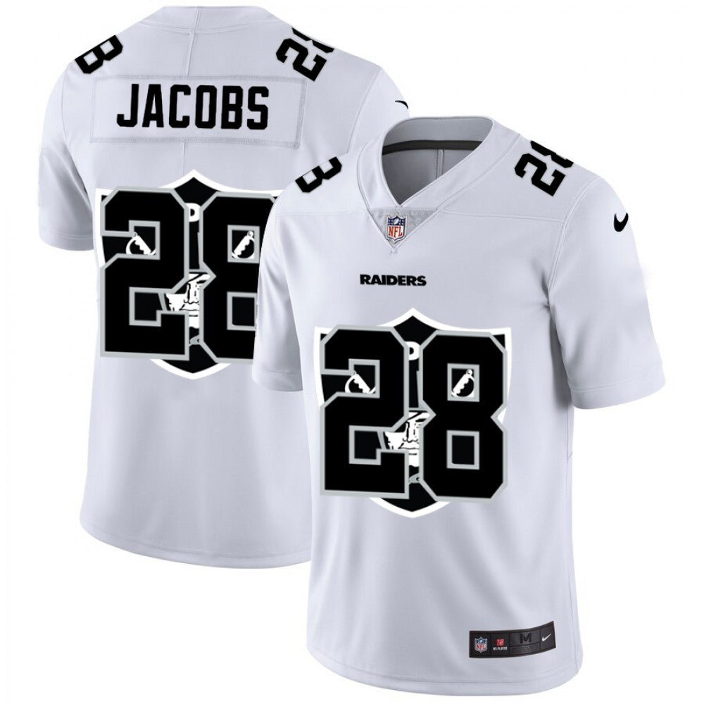 Men's Las Vegas Raiders #28 Josh Jacobs White Shadow Logo Limited Stitched Jersey 