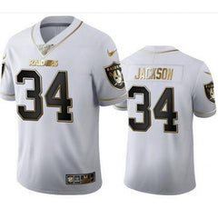 Men's Las Vegas Raiders #34 Bo Jackson White Golden Editon Limited Stitched Jersey 