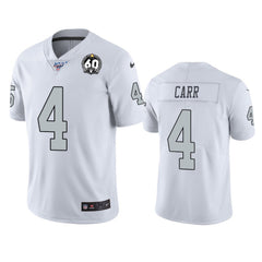 Men's Oakland Raiders #4 Derek Carr White 100th Season with 60 Patch Color Rush Limited Stitched NFL Jersey 
