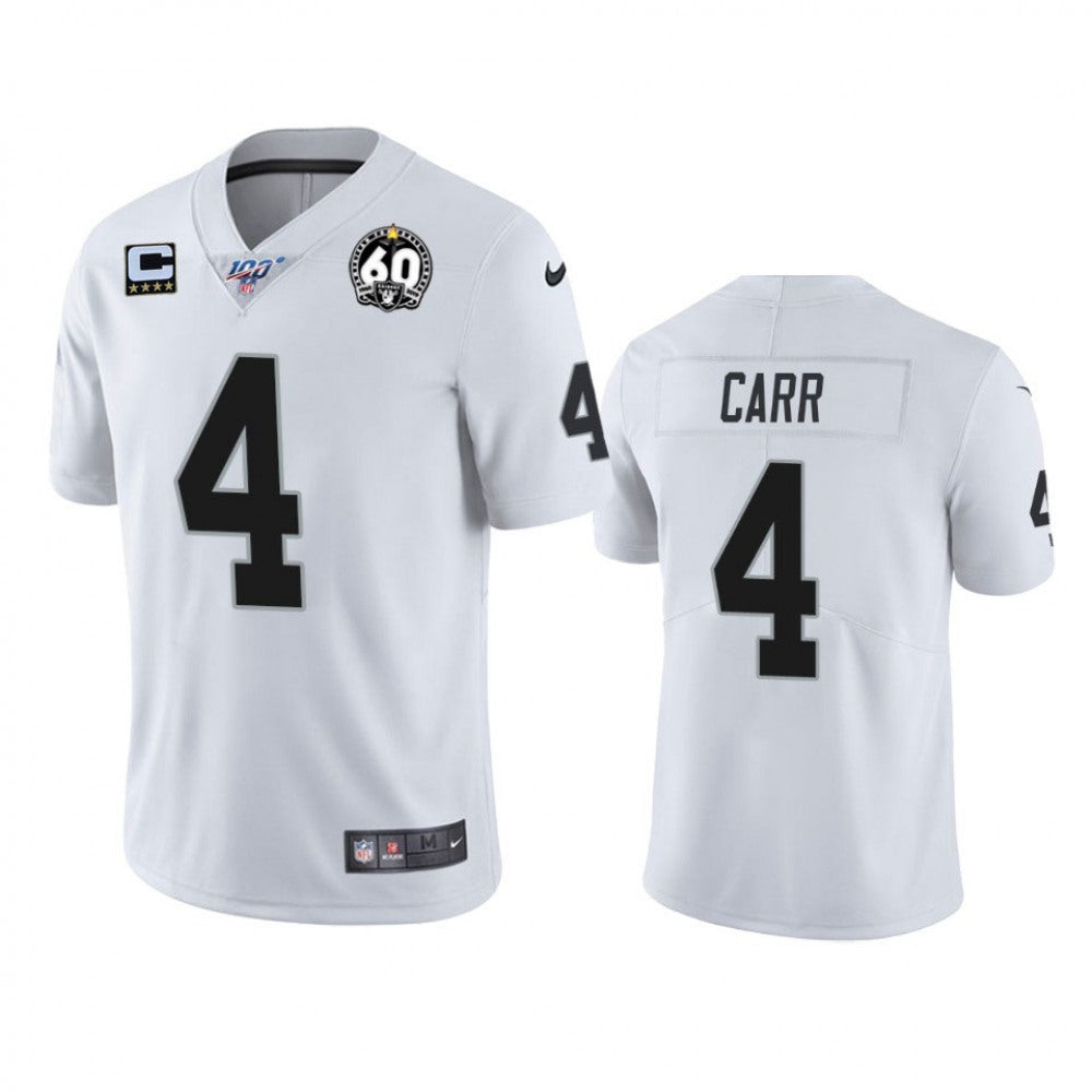 Men's Oakland Raiders #4 Derek Carr White 60th Anniversary Vapor with C patch Limited Stitched NFL 100th season Jersey 