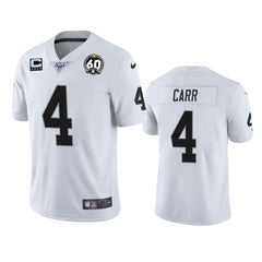 Men's Oakland Raiders #4 Derek Carr White 60th Anniversary Vapor with C patch Limited Stitched NFL 100th season Jersey 