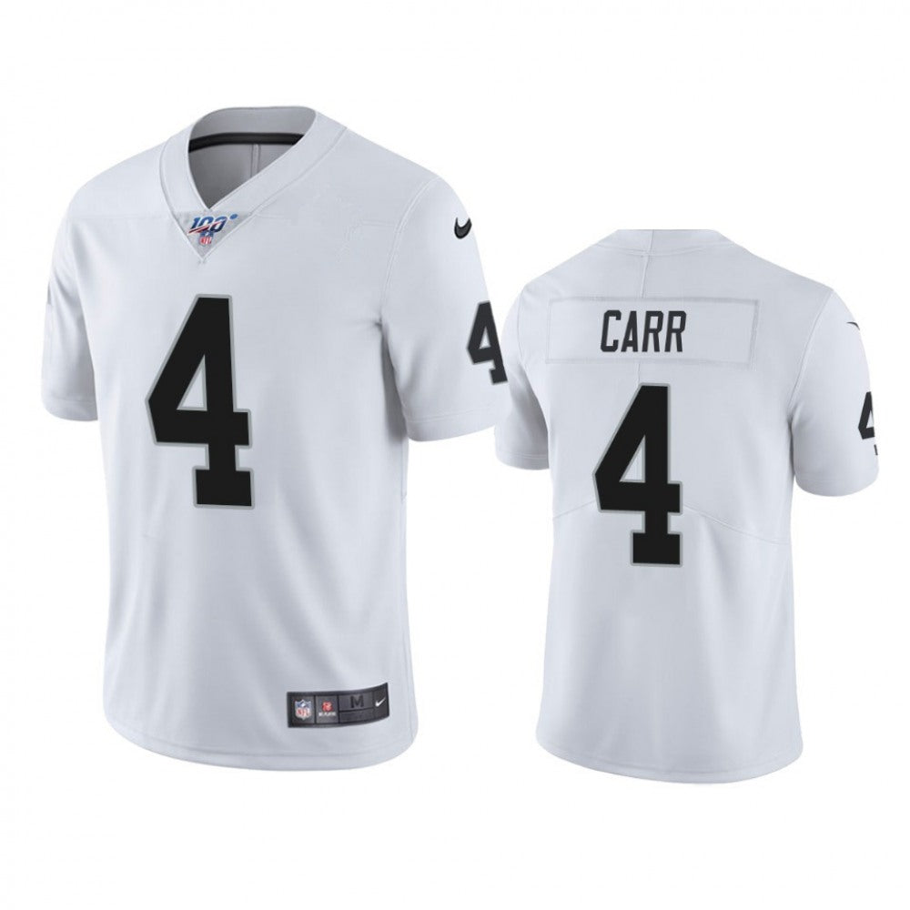 Men's Oakland Raiders #4 Derek Carr White 2019 100th Season Vapor Untouchable Limited Stitched NFL Jersey 