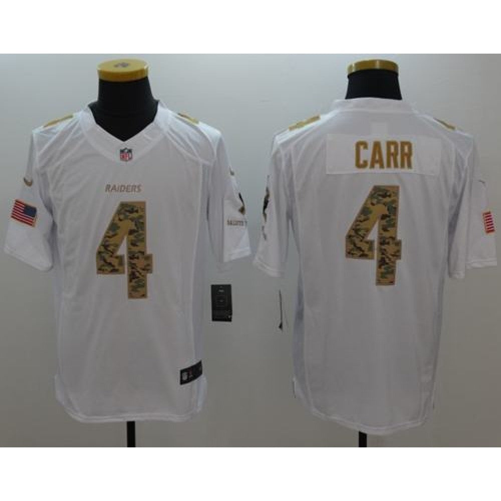 Raiders #4 Derek Carr White Men's Stitched NFL Limited Salute to Service Jersey 