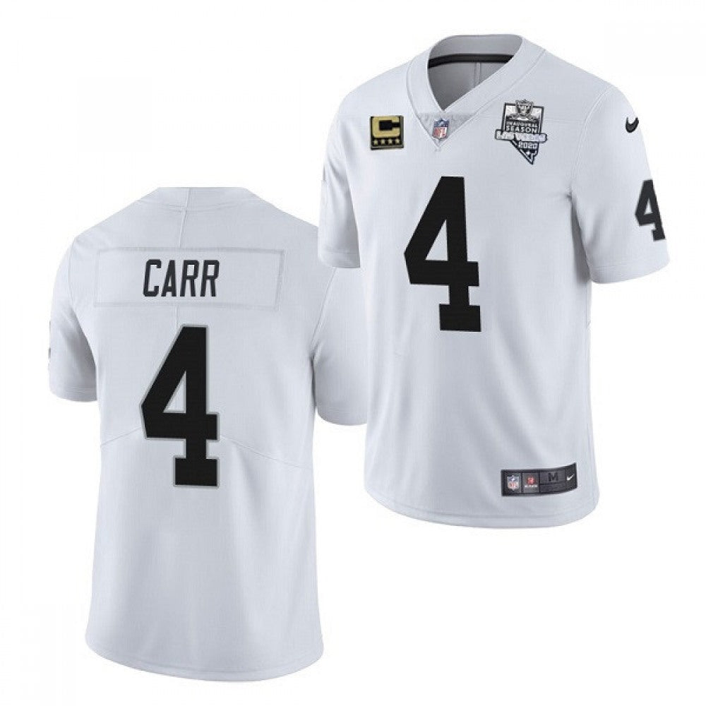 Men's Las Vegas Raiders #4 Derek Carr White 2020 Inaugural Season With C Patch Vapor Limited Stitched Jersey 