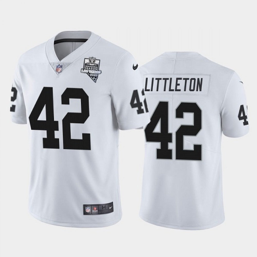 Men's Las Vegas Raiders #42 Cory Littleton White 2020 Inaugural Season Vapor Limited Stitched Jersey 