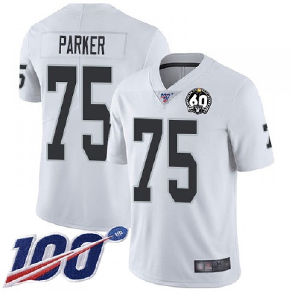 Men's Oakland Raiders #75 Brandon Parker White 100th Season with 60 Patch Vapor Limited Stitched NFL Jersey 