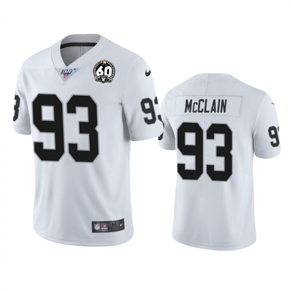 Men's Oakland Raiders #93 Terrell McClain White 100th Season with 60 Patch Vapor Limited Stitched NFL Jersey 