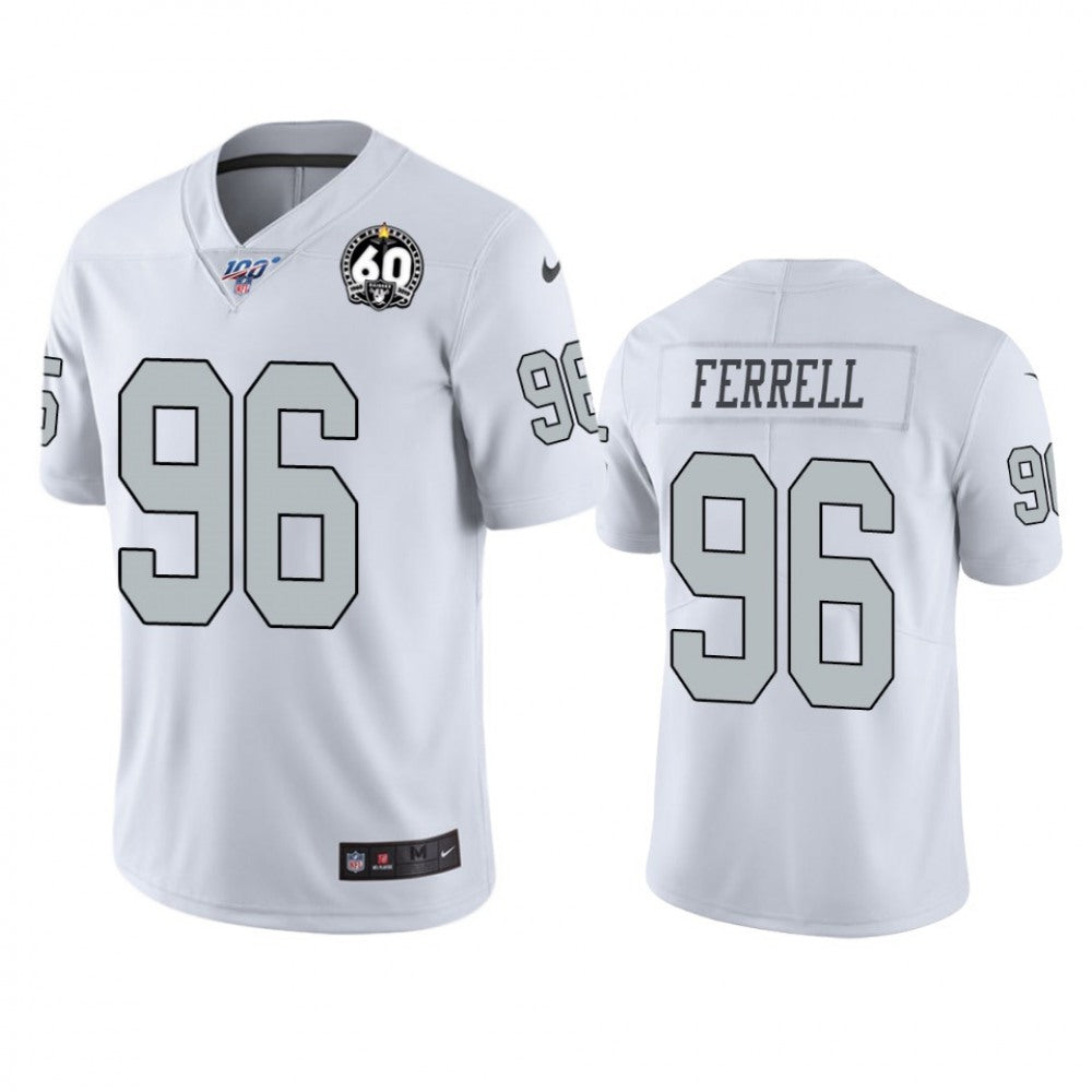 Men's Oakland Raiders #96 Clelin Ferrell White 100th Season with 60 Patch Color Rush Limited Stitched NFL Jersey 