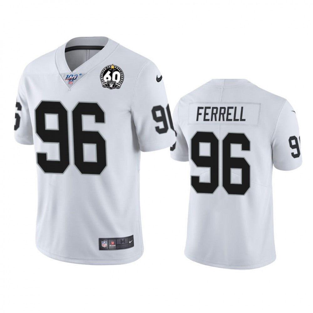 Men's Oakland Raiders #96 Clelin Ferrell White 100th Season With 60 Patch Vapor Limited Stitched NFL Jersey 