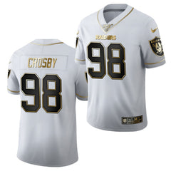 Men's Las Vegas Raiders #98 Maxx Crosby White Golden 100th Season Limited Stitched Jersey 
