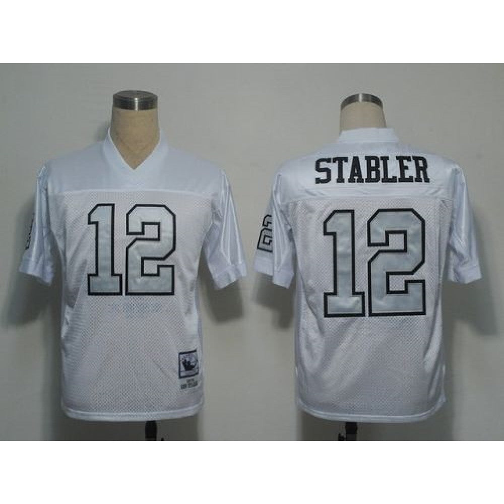 Mitchell and Ness Raiders #12 Kenny Stabler White Silver No. Stitched NFL Jersey 