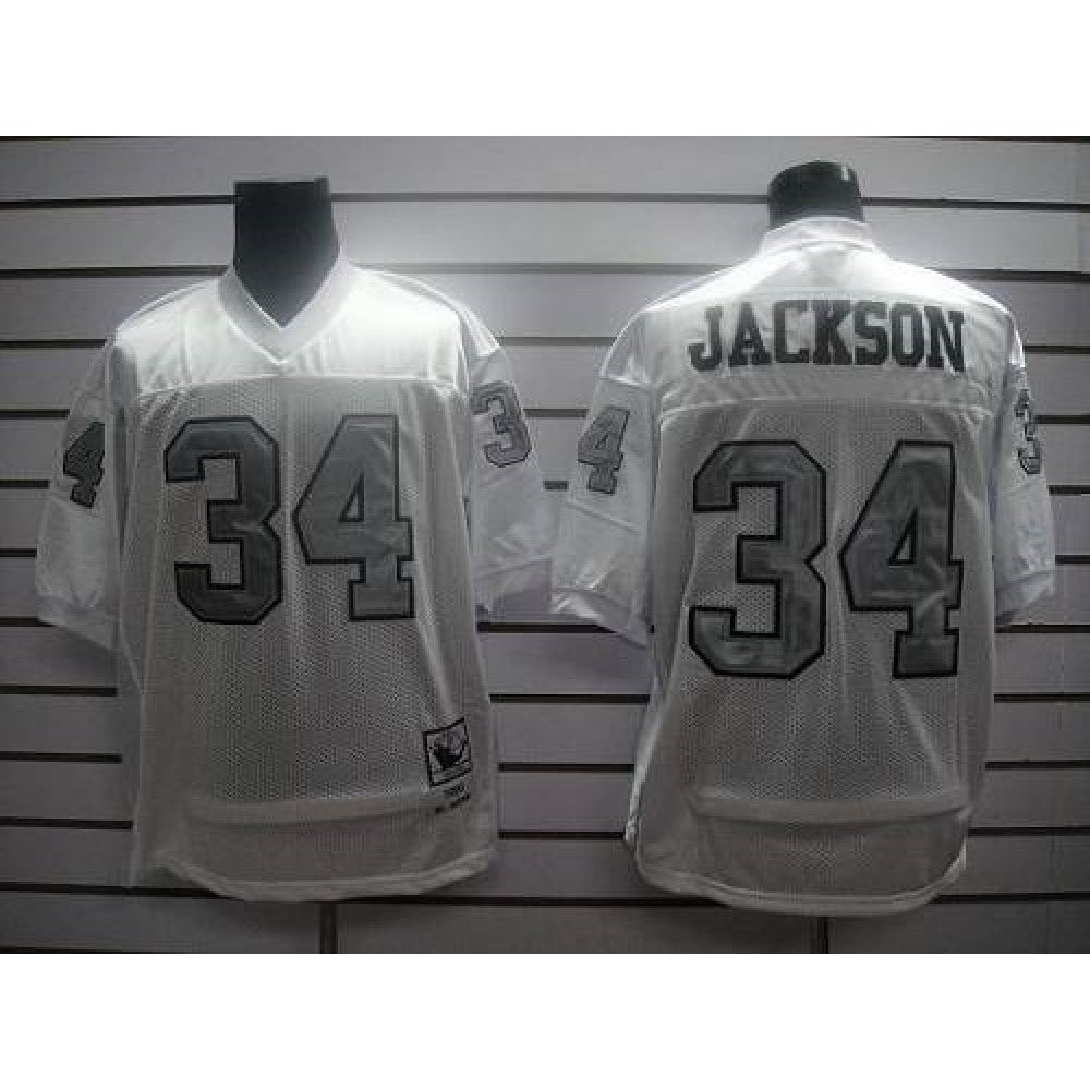 Mitchell and Ness Raiders #34 Bo Jackson White Silver No. Stitched NFL Jersey 