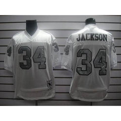 Mitchell and Ness Raiders #34 Bo Jackson White Silver No. Stitched NFL Jersey 