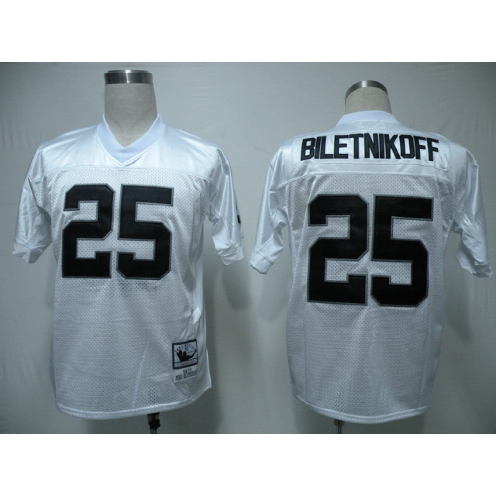 Mitchell & Ness Raiders #25 Fred Biletnikoff White Stitched Throwback NFL Jersey 
