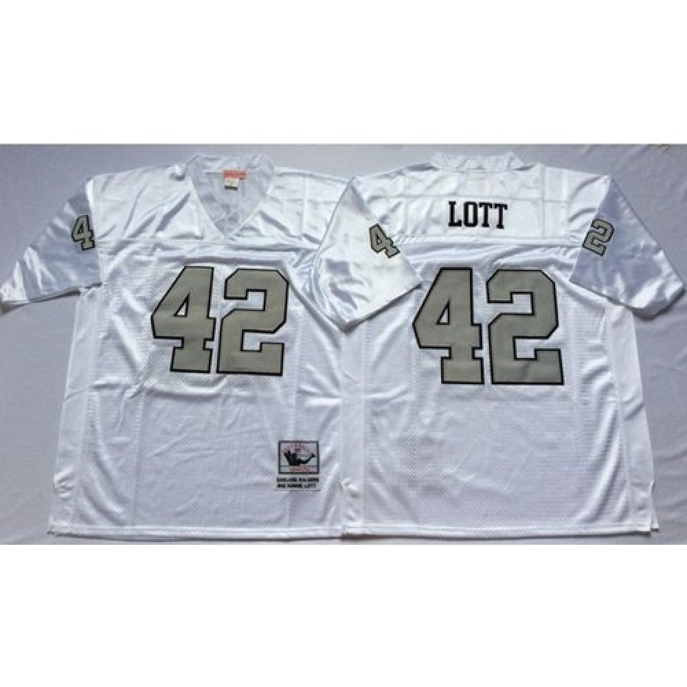 Mitchell And Ness Raiders #42 Ronnie Lott White Silver No. Throwback Stitched NFL Jersey 