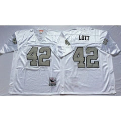 Mitchell And Ness Raiders #42 Ronnie Lott White Silver No. Throwback Stitched NFL Jersey 