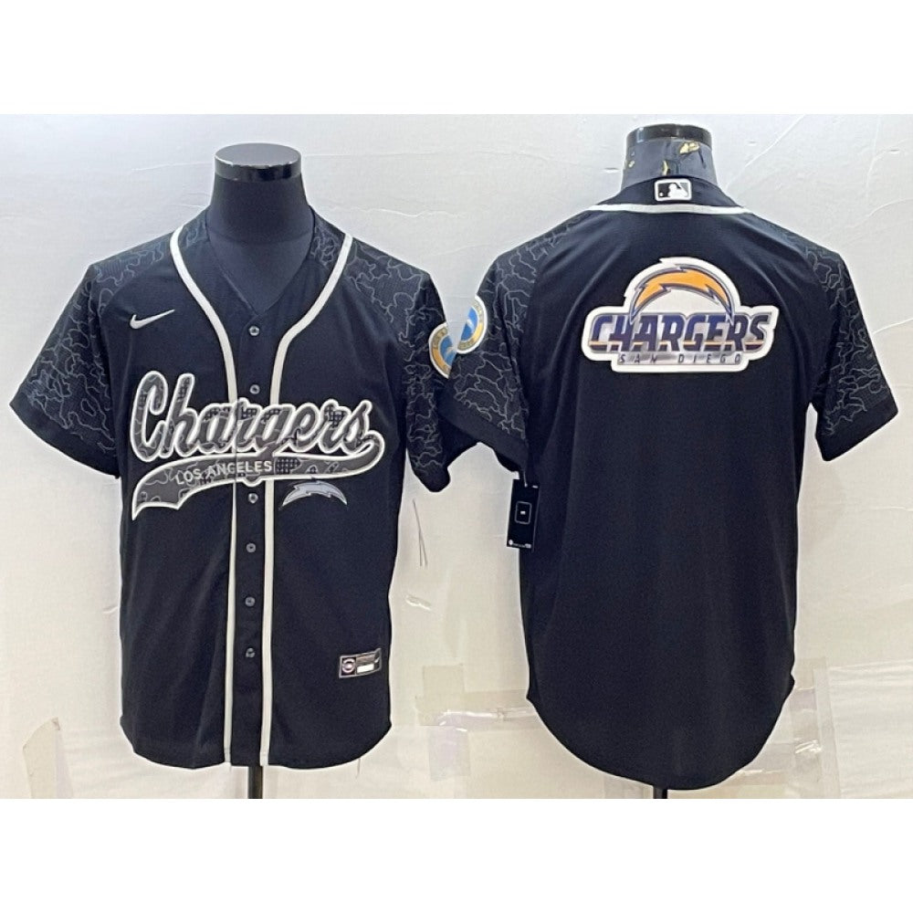 Men's Los Angeles Chargers Black Reflective Team Big Logo With Patch Cool Base Stitched Baseball Jersey 