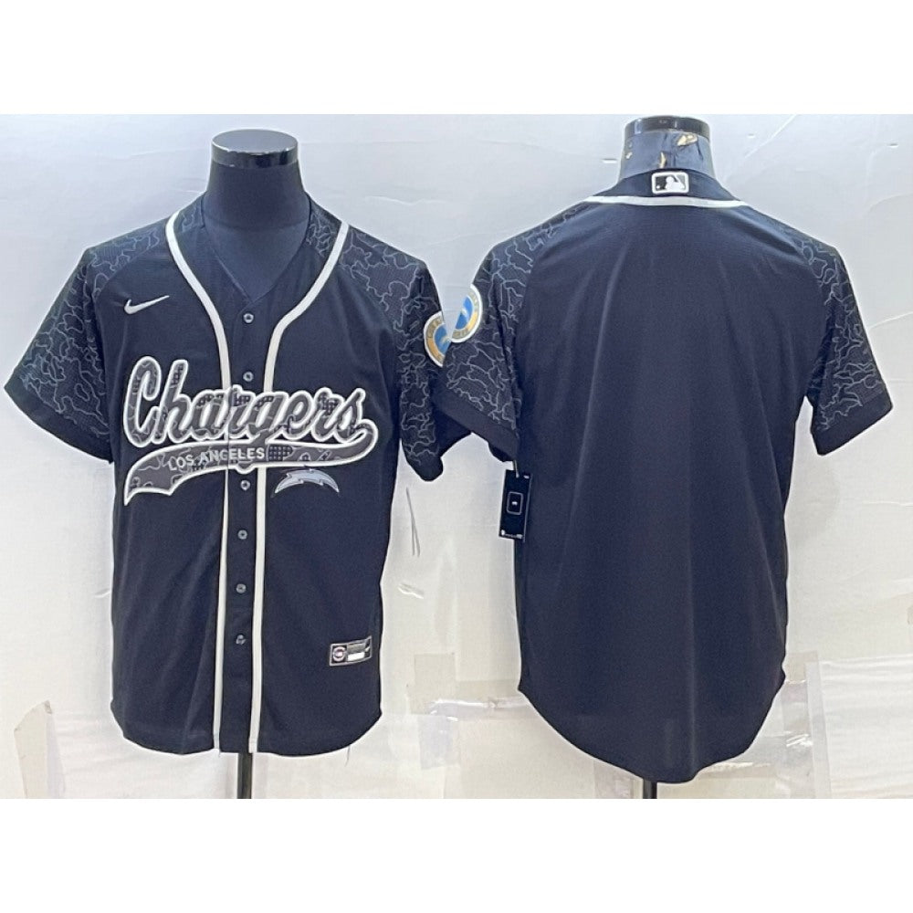 Men's Los Angeles Chargers Blank Black Reflective With Patch Cool Base Stitched Baseball Jersey 