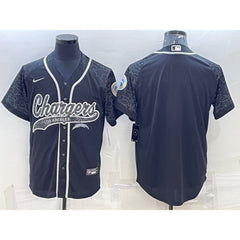 Men's Los Angeles Chargers Blank Black Reflective With Patch Cool Base Stitched Baseball Jersey 
