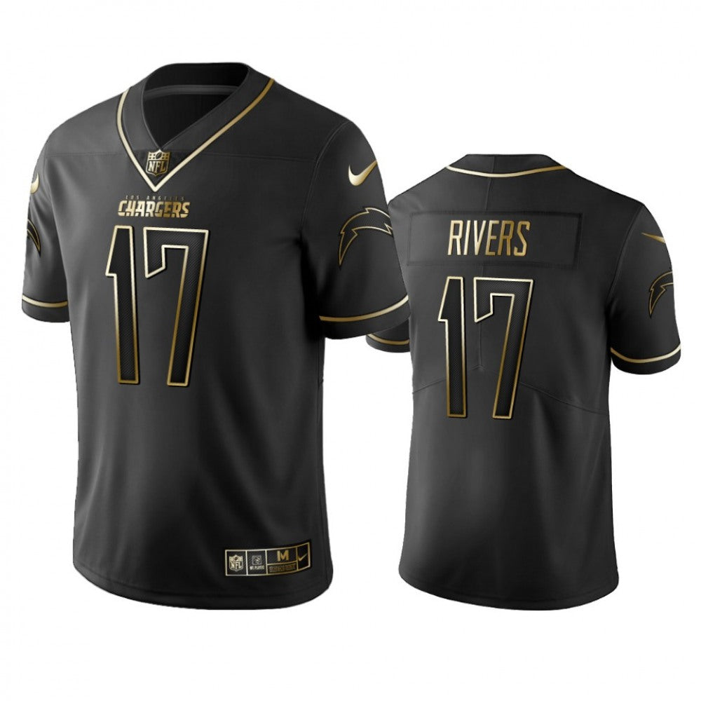 Men's Los Angeles Chargers #17 Philip Rivers 2019 Black Gold Edition Stitched NFL Jersey 