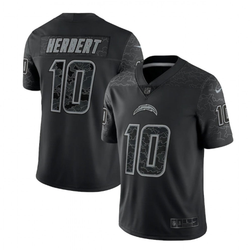 Men's Los Angeles Chargers #10 Justin Herbert Black Reflective Limited Stitched Football Jersey 