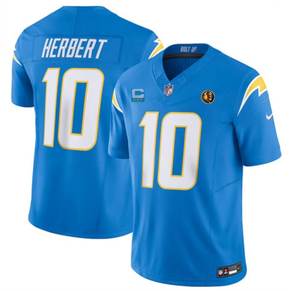 Men's Los Angeles Chargers #10 Justin Herbert Blue 2023 F.U.S.E. With 3-star C Patch And John Madden Patch Vapor Limited Stitched Football Jersey 