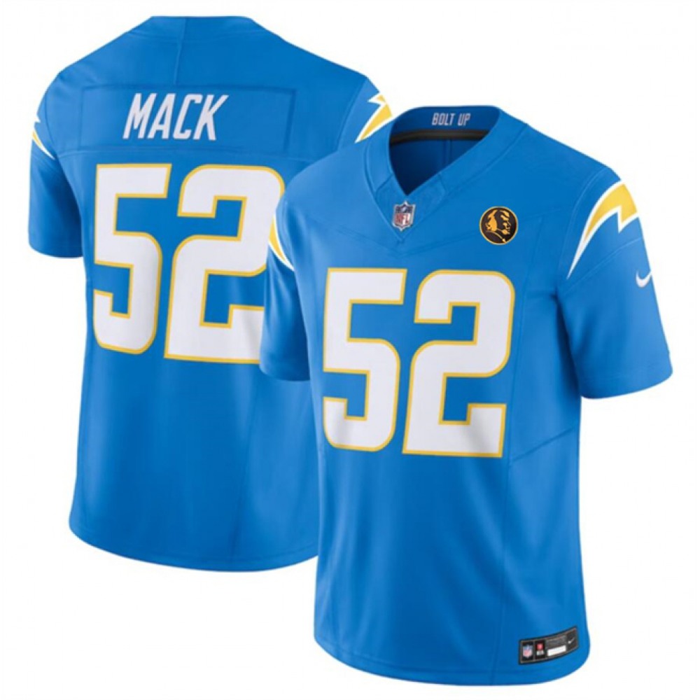 Men's Los Angeles Chargers #52 Khalil Mack Light Blue 2023 F.U.S.E. With John Madden Patch Vapor Limited Stitched Football Jersey 