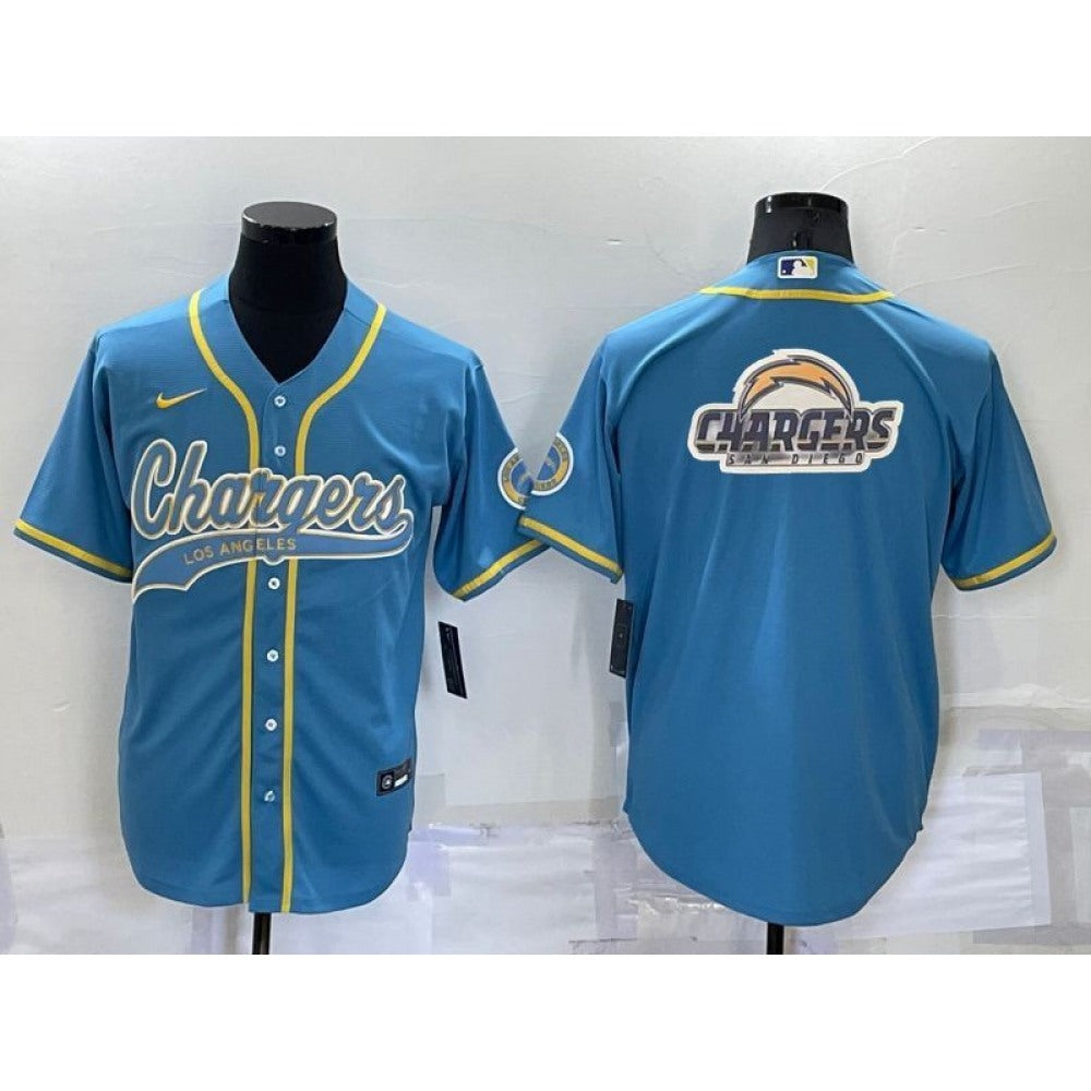 Men's Los Angeles Chargers Blue Team Big Logo With Patch Cool Base Stitched Baseball Jersey 
