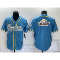 Men's Los Angeles Chargers Blue Team Big Logo With Patch Cool Base Stitched Baseball Jersey 