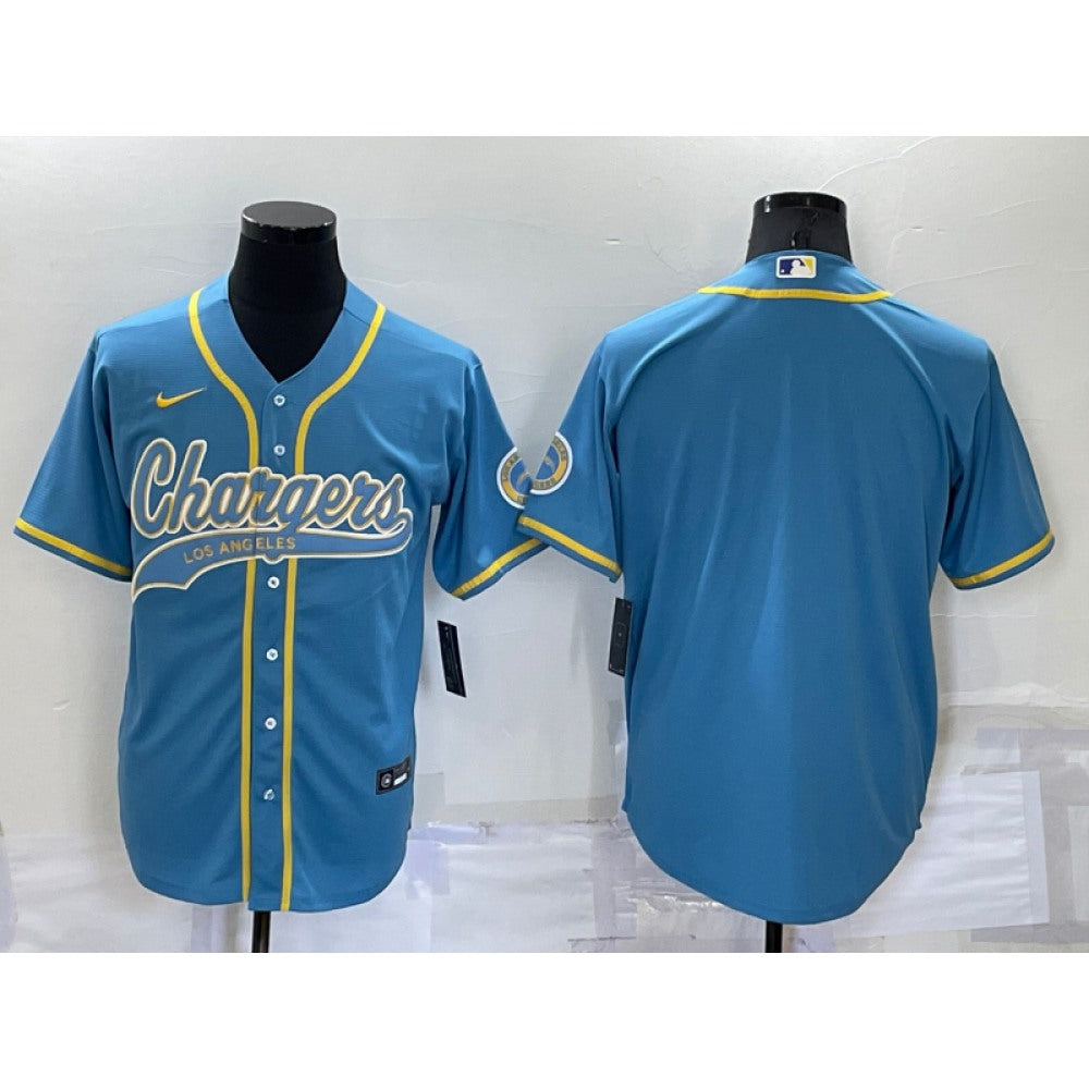 Men's Los Angeles Chargers Blank Blue Cool Base Stitched Baseball Jersey 