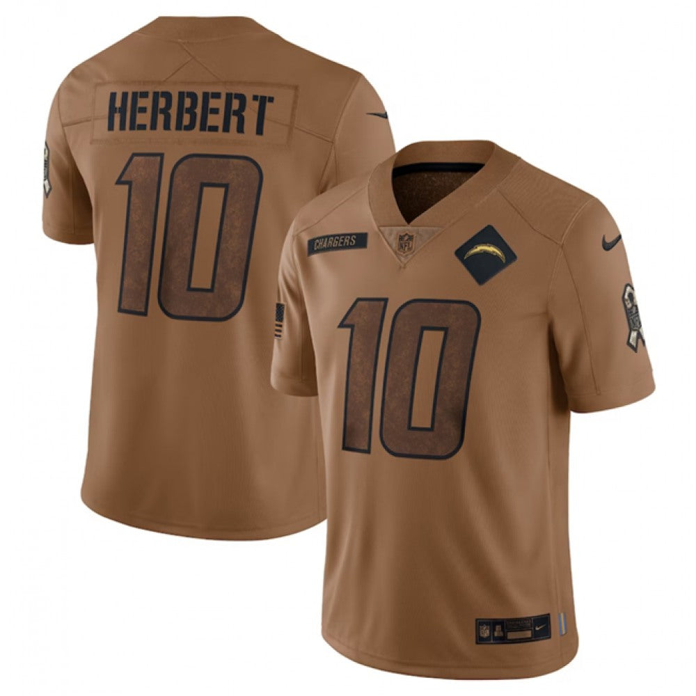 Men's Los Angeles Chargers #10 Justin Herbert 2023 Brown Salute To Service Limited Stitched Jersey 