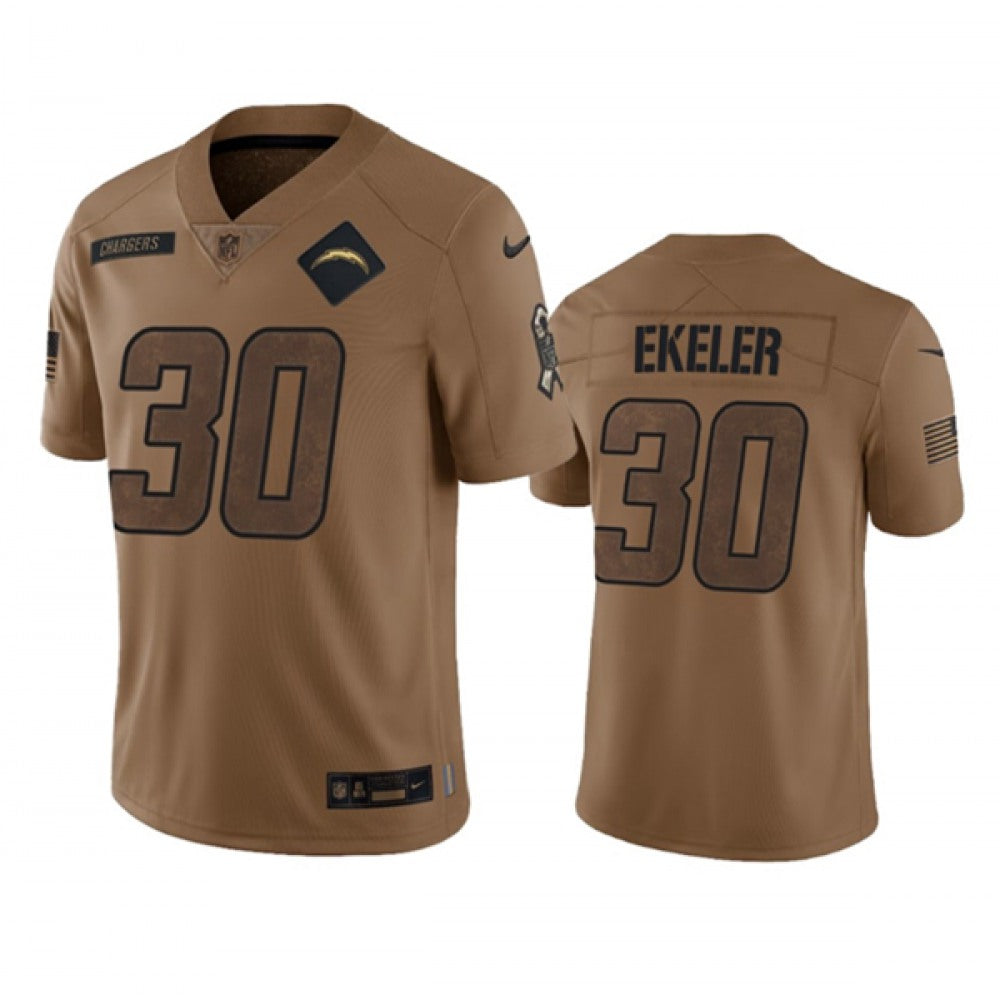 Men's Los Angeles Chargers #30 Austin Ekeler 2023 Brown Salute To Service Limited Stitched Jersey 