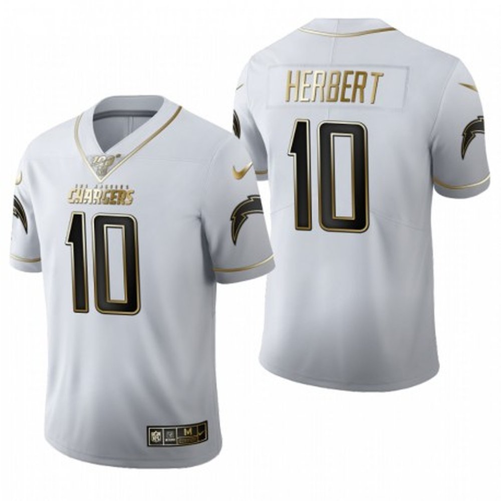 Men's Los Angeles Chargers #10 Justin Herbert Golden/White Limited Stitched Football Jersey 