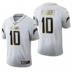 Men's Los Angeles Chargers #10 Justin Herbert Golden/White Limited Stitched Football Jersey 