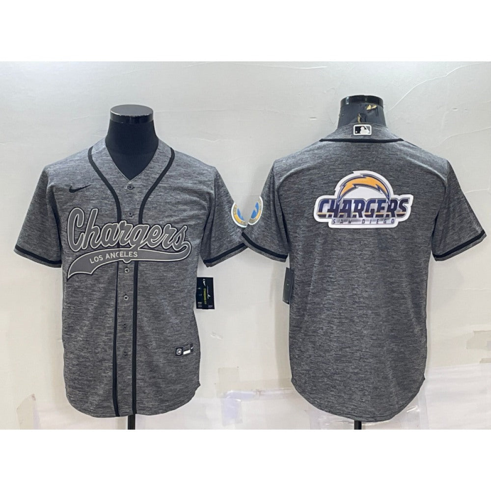 Men's Los Angeles Chargers Grey Team Big Logo With Patch Cool Base Stitched Baseball Jersey 