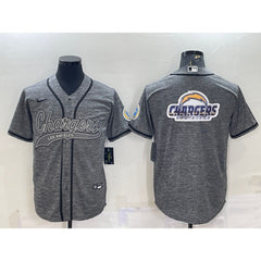 Men's Los Angeles Chargers Grey Team Big Logo With Patch Cool Base Stitched Baseball Jersey 