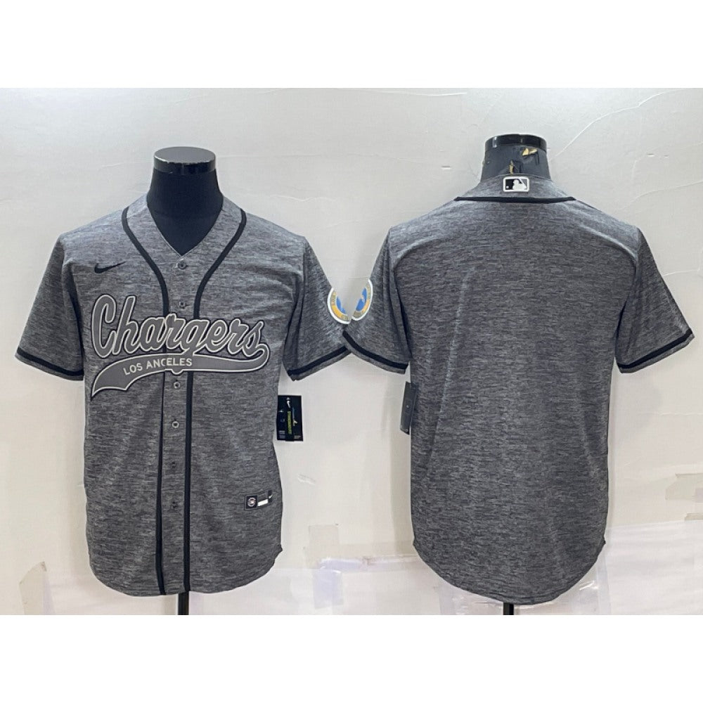 Men's Los Angeles Chargers Blank Grey With Patch Cool Base Stitched Baseball Jersey 